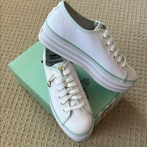 Keds Women’s White Canvas Platform Sneakers with Mint Trim